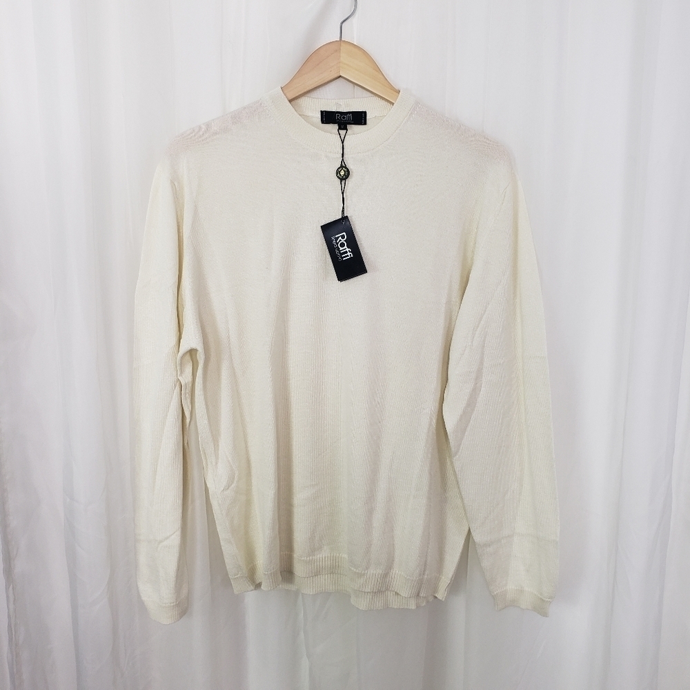 Raffi linea uomo white merino wool blend crew neck sweater fine knit Size medium